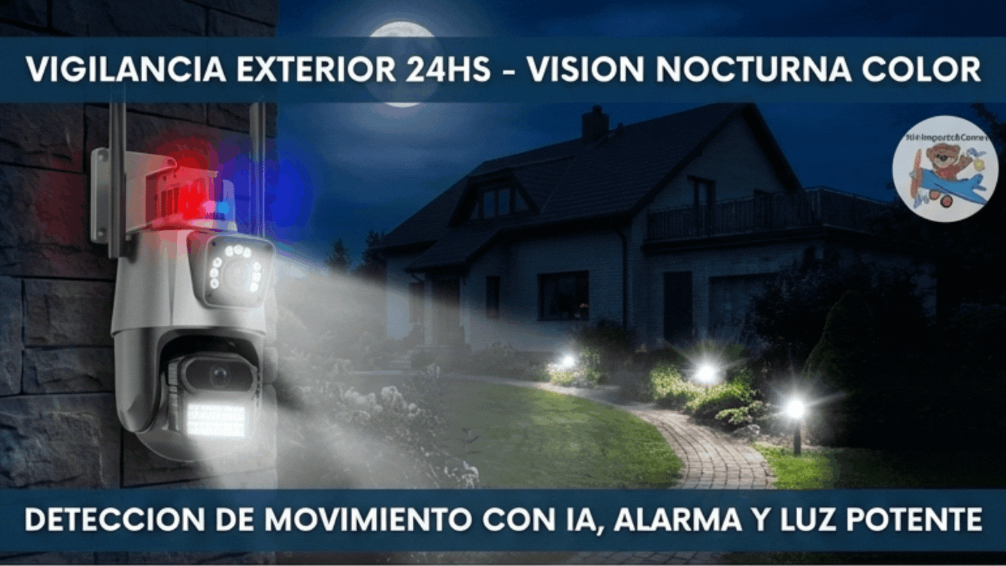 Cámara de Seguridad Doble Lente | Visión 360°, Seguimiento IA y Alarma Disuasoria - NH Ofertas