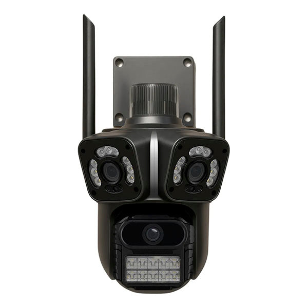 Cámara Triple Lente, Luz de Alarma y Giro 360º