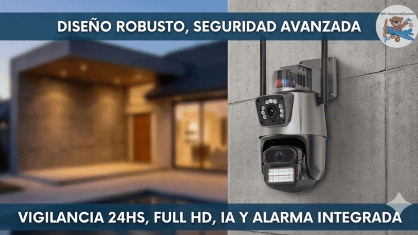 Cámara de Seguridad Doble Lente | Visión 360°, Seguimiento IA y Alarma Disuasoria - NH Ofertas