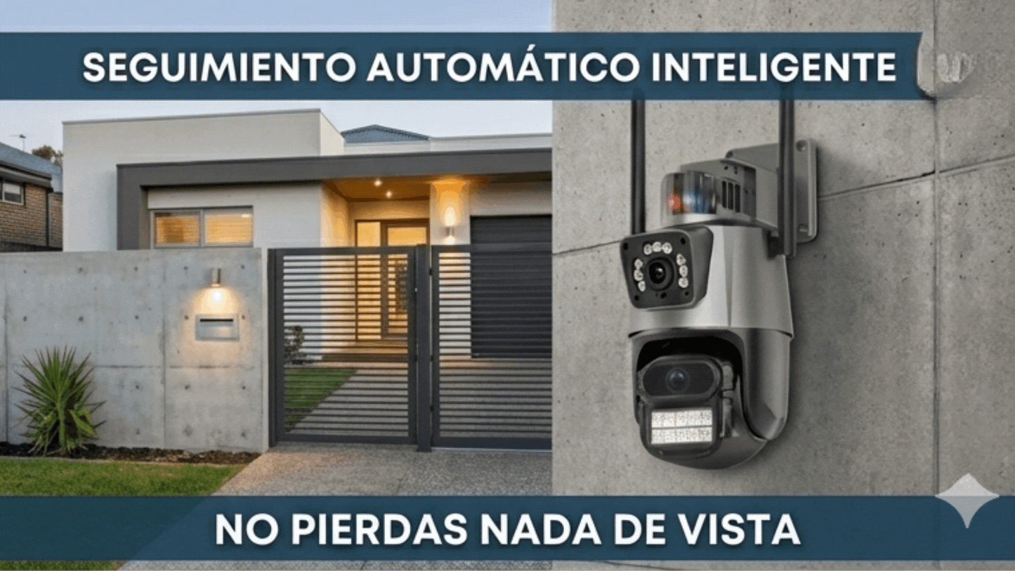 Cámara de Seguridad Doble Lente | Visión 360°, Seguimiento IA y Alarma Disuasoria - NH Ofertas