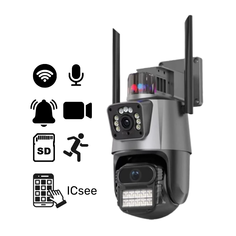Cámara Doble Lente WiFi 360° | Seguimiento IA y Alarma Disuasoria