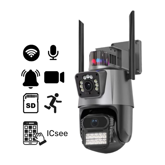 Cámara Doble Lente WiFi 360° | Seguimiento IA y Alarma Disuasoria