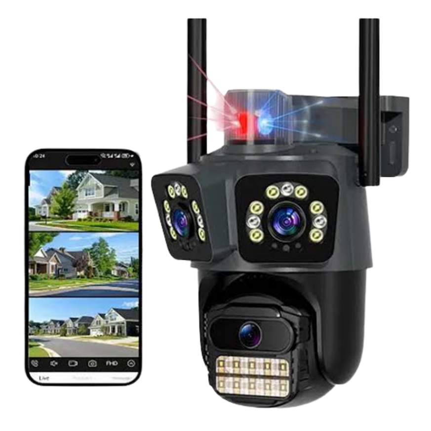 Cámara Triple Lente WiFi 360° | IA, Alarma y Visión Nocturna