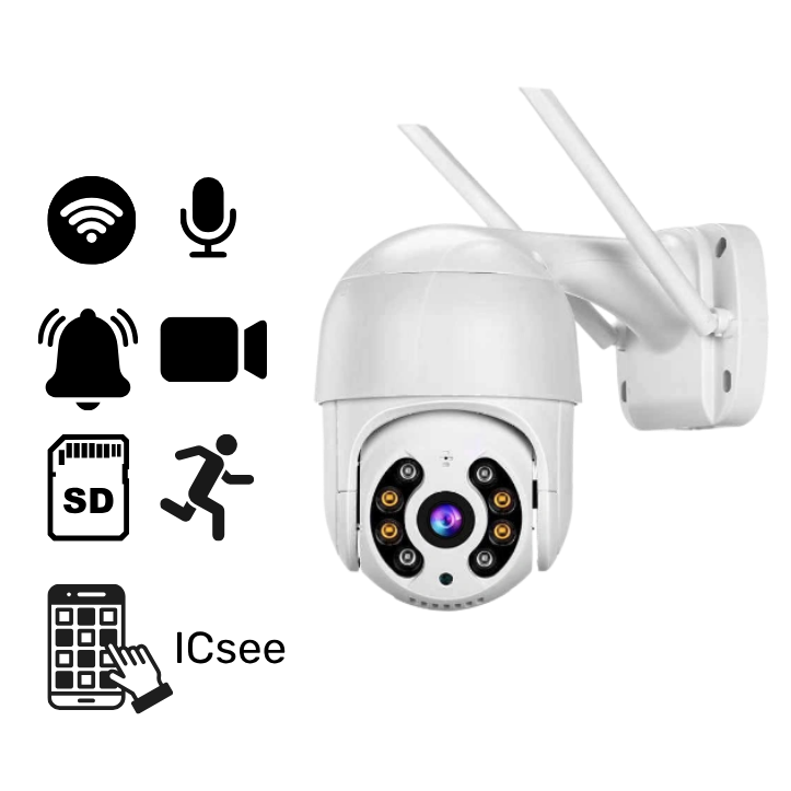 Cámara WiFi Exterior PTZ HD 1080P | Detección de Movimiento y Notificaciones Push