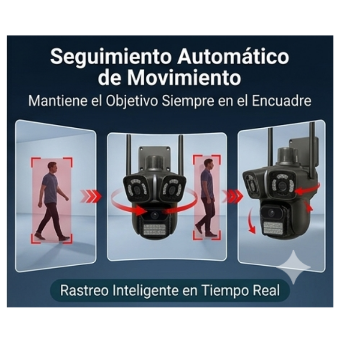 Cámara Triple Lente WiFi 360° | IA, Alarma y Visión Nocturna