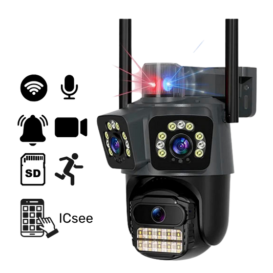 Cámara Triple Lente WiFi 360° | IA, Alarma y Visión Nocturna