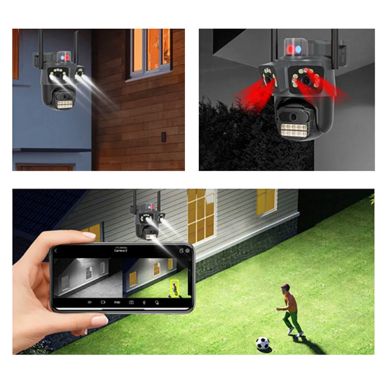 Cámara Triple Lente WiFi 360° | IA, Alarma y Visión Nocturna