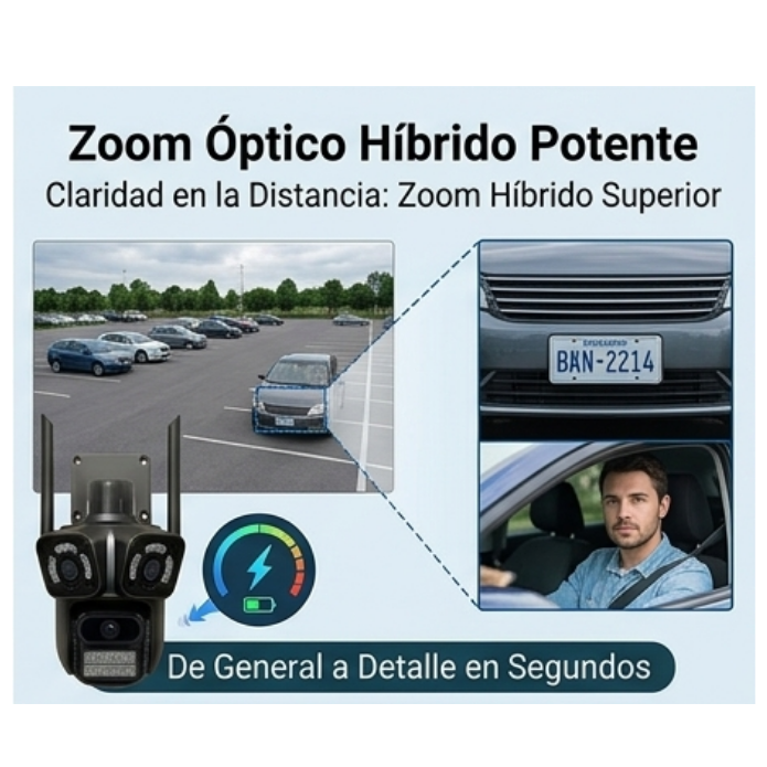Cámara Triple Lente WiFi 360° | IA, Alarma y Visión Nocturna